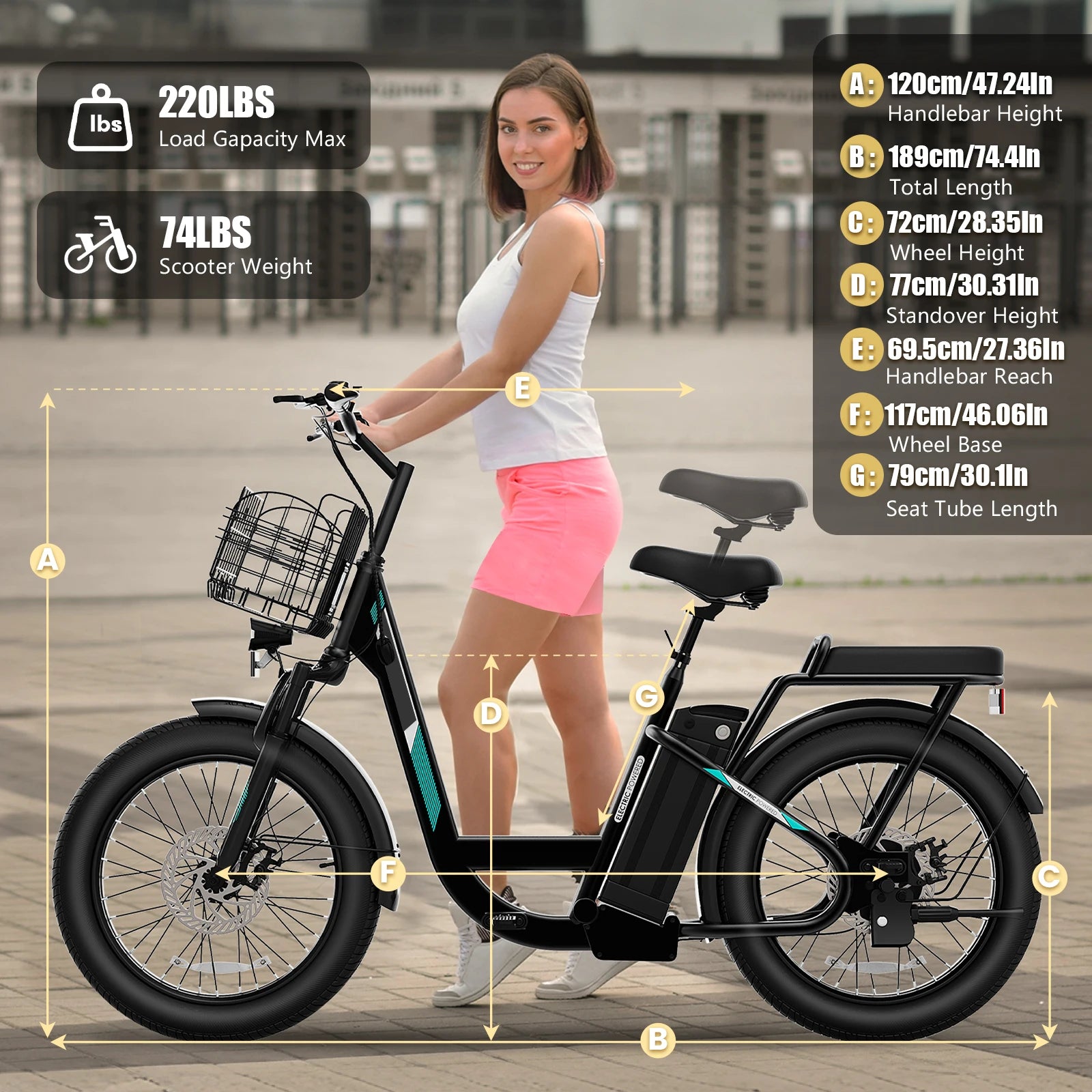 Electric Scooter with Seat and Basket