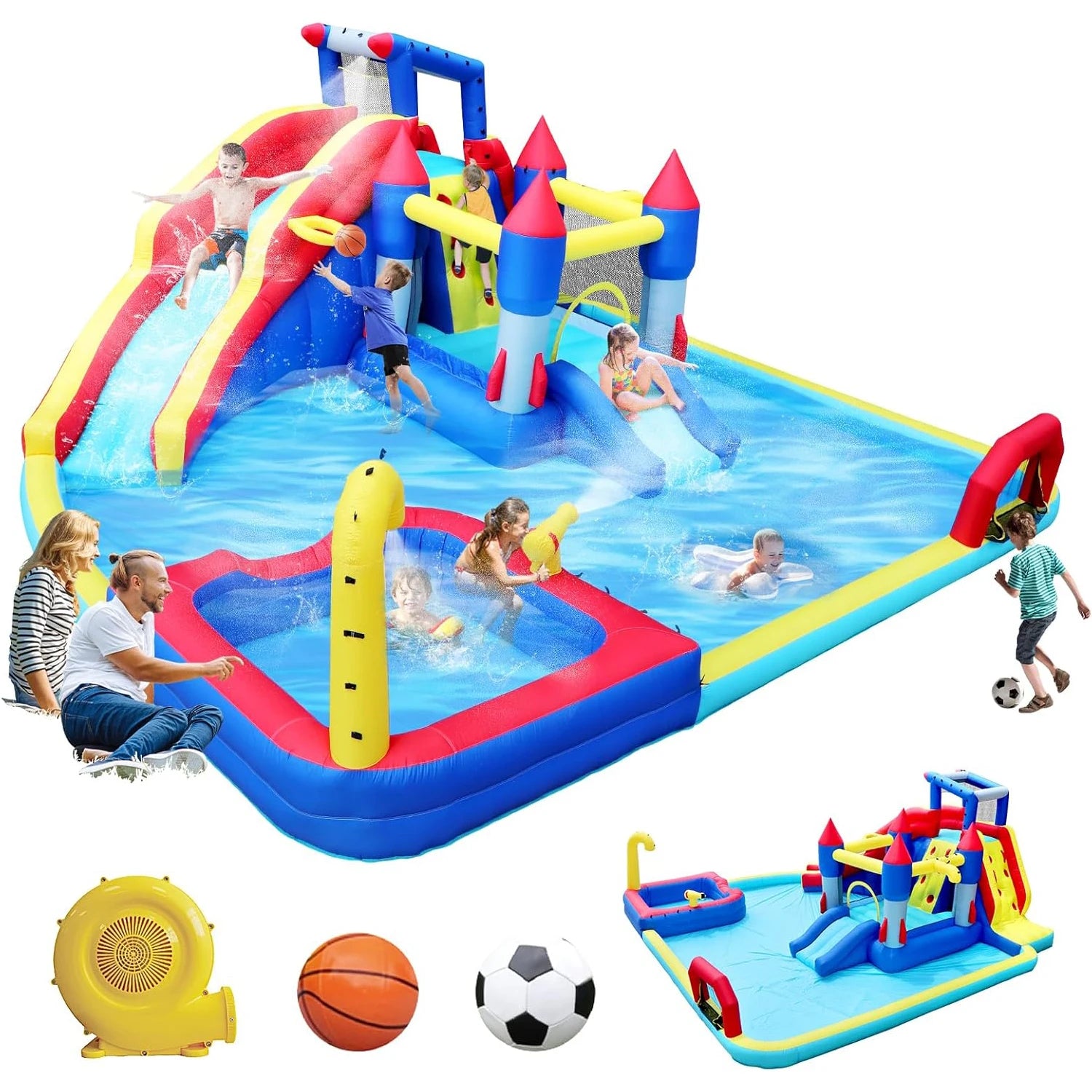 10 in 1 Inflatable Bounce House Waterslide w/ Splash Pool