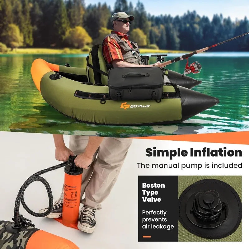 Inflatable Float Tube, Fishing Boat w/ Fish Ruler,Pump,Storage Bag