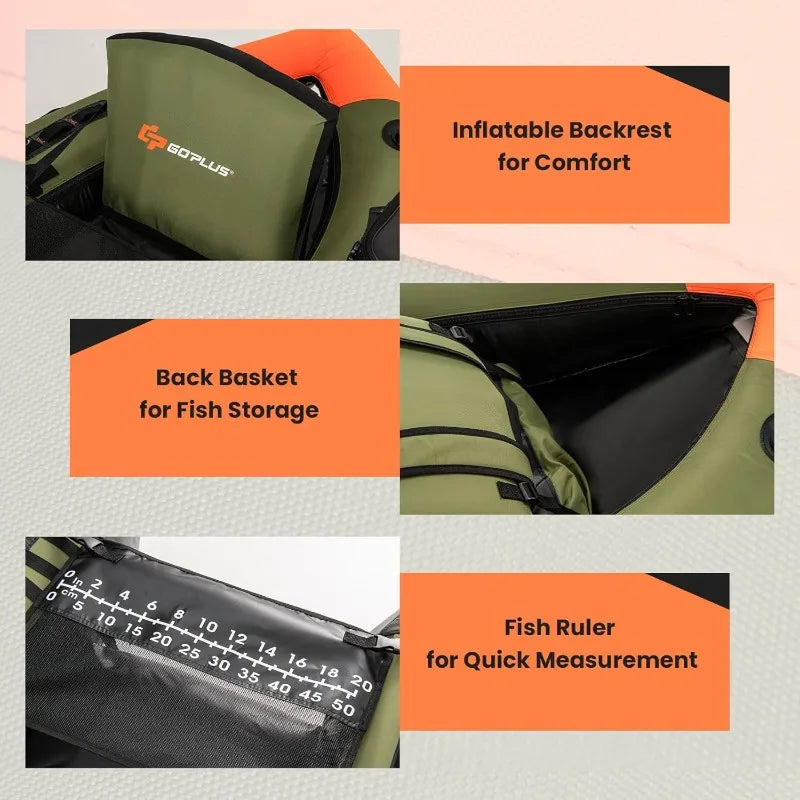Inflatable Float Tube, Fishing Boat w/ Fish Ruler,Pump,Storage Bag
