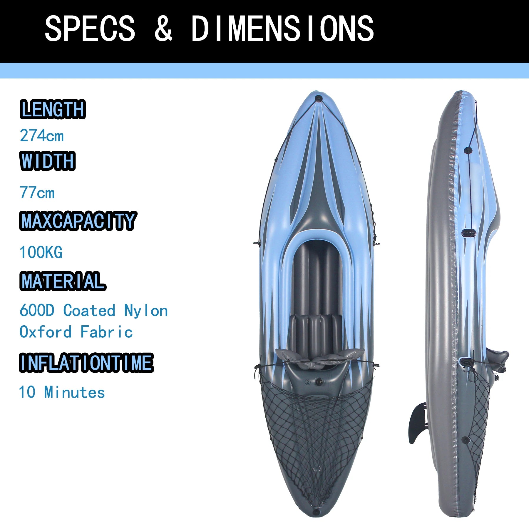 Inflatable Kayak Fishing Boat  with Paddles, Bag, Seats, High-Output Pump