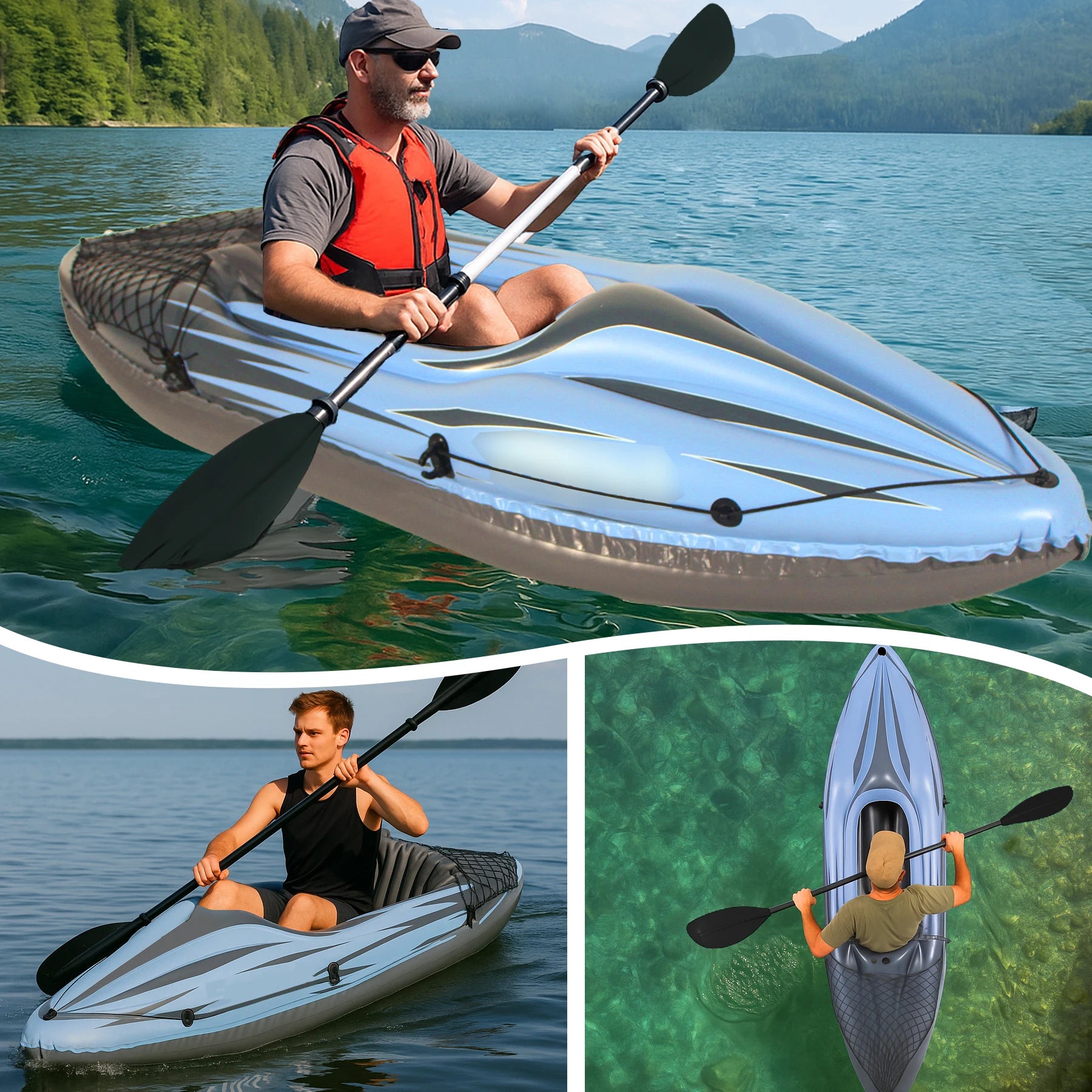Inflatable Kayak Fishing Boat  with Paddles, Bag, Seats, High-Output Pump