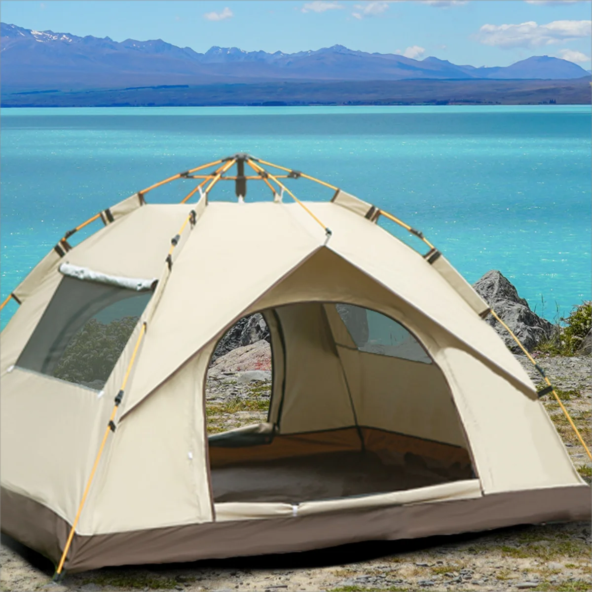 Self-Opening Travel Camping Tent with Two doors and two windows