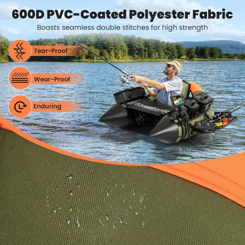 Inflatable Float Tube, Fishing Boat w/ Fish Ruler,Pump,Storage Bag