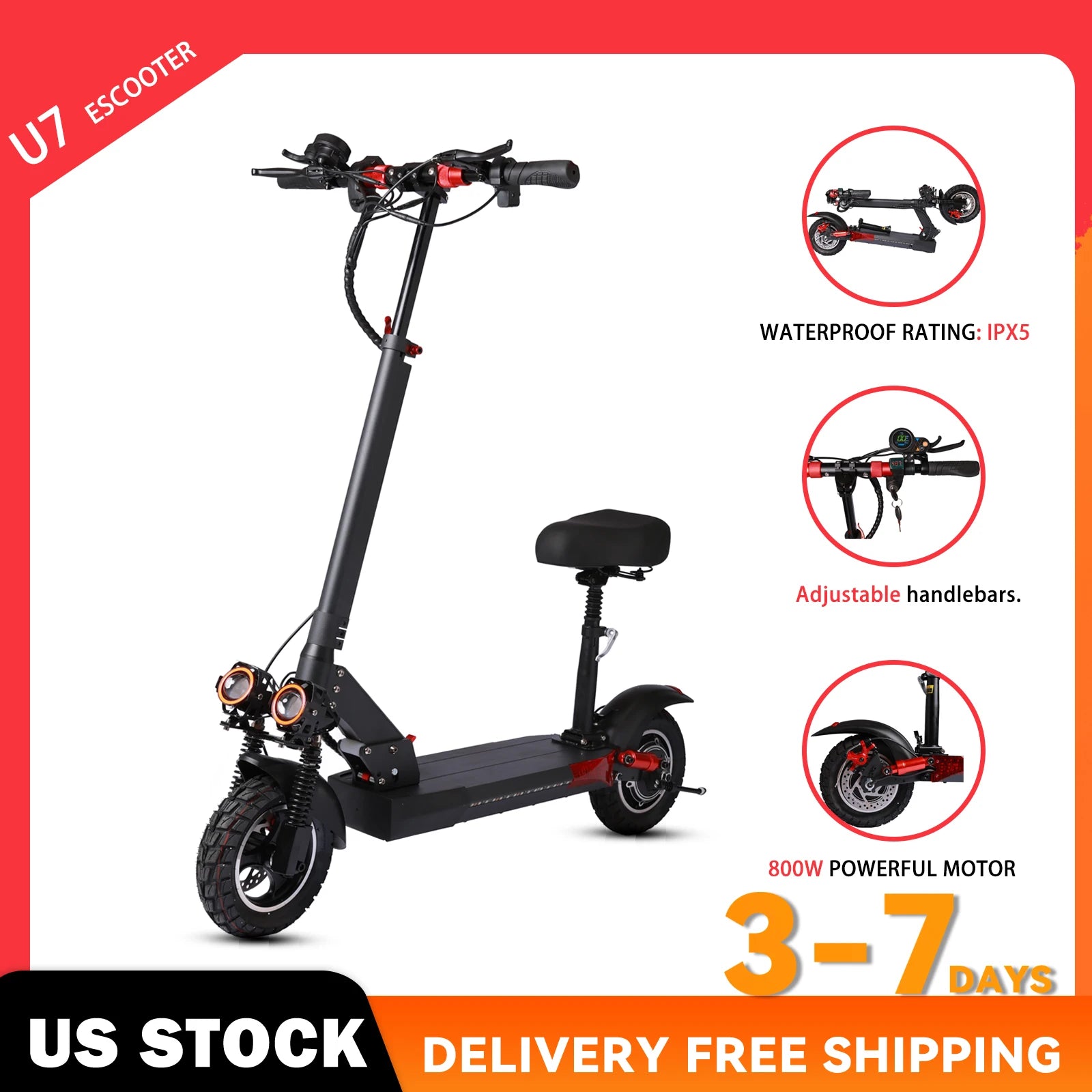 800W Foldable Electric Scooter with Seat