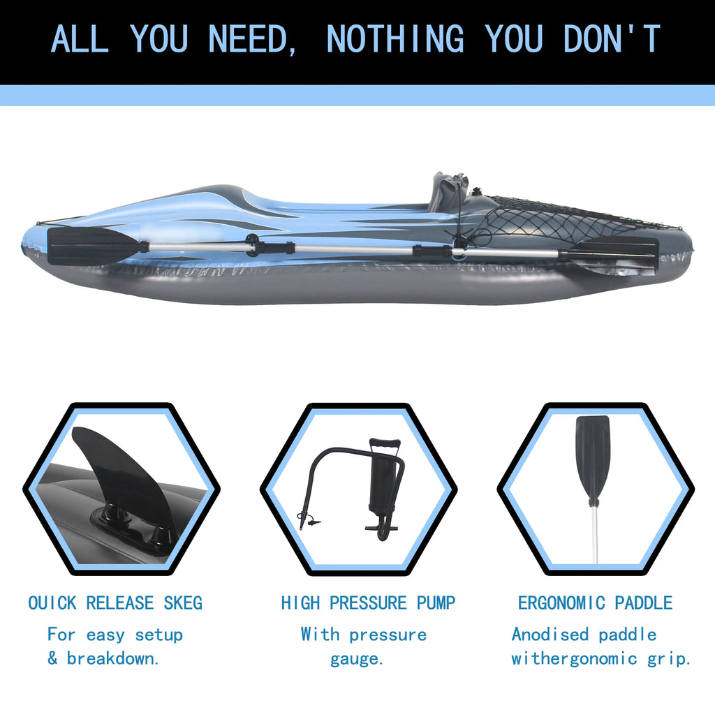 Inflatable Kayak Fishing Boat  with Paddles, Bag, Seats, High-Output Pump