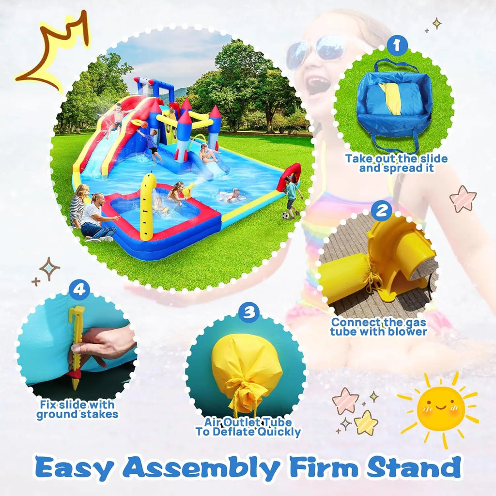 10 in 1 Inflatable Bounce House Waterslide w/ Splash Pool