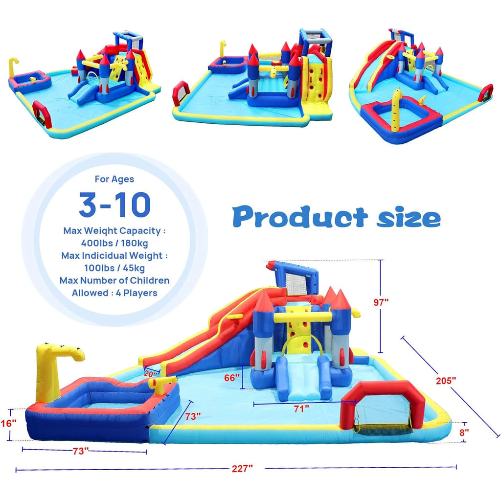 10 in 1 Inflatable Bounce House Waterslide w/ Splash Pool