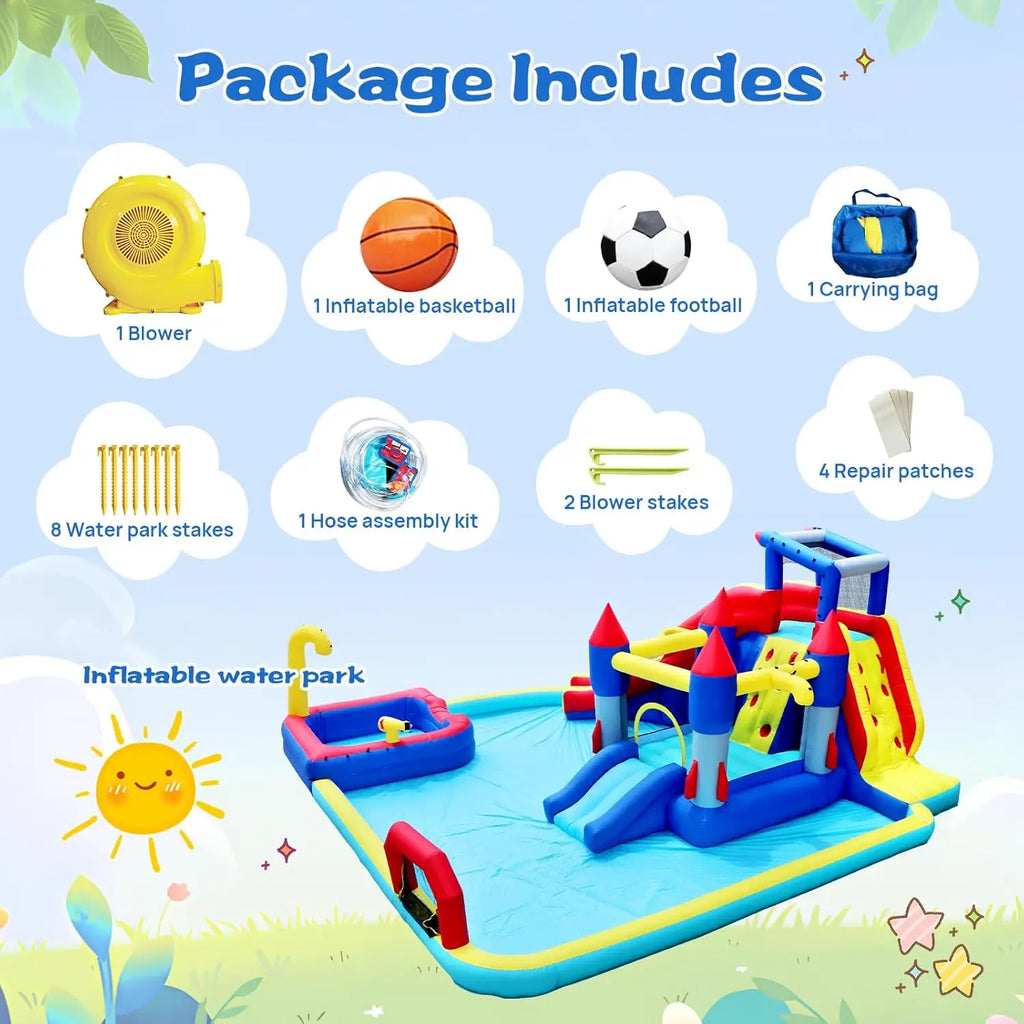 10 in 1 Inflatable Bounce House Waterslide w/ Splash Pool