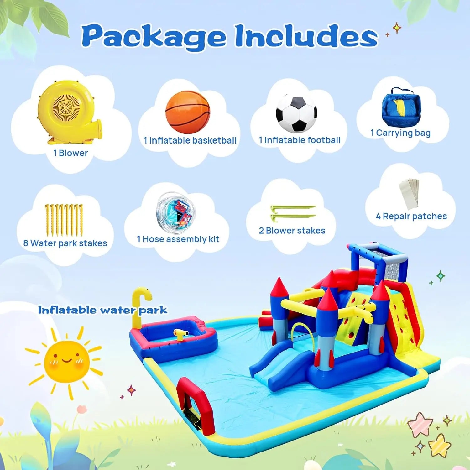 10 in 1 Inflatable Bounce House Waterslide w/ Splash Pool