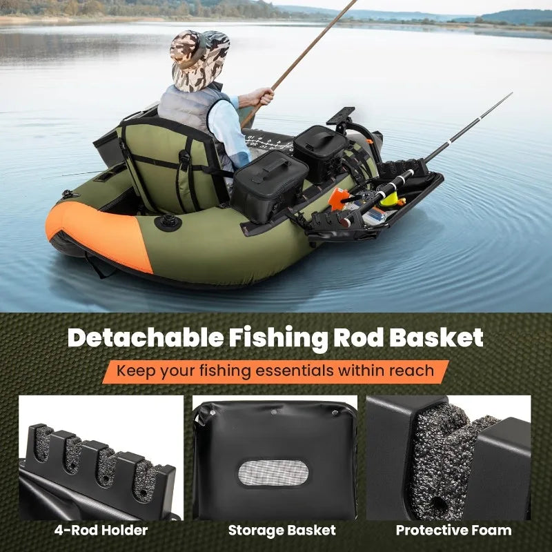 Inflatable Float Tube, Fishing Boat w/ Fish Ruler,Pump,Storage Bag