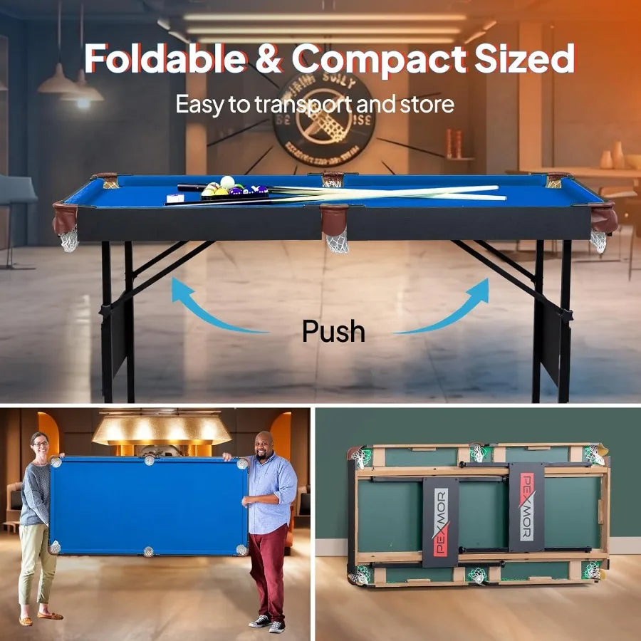 Portable Folding Game Table with Cues, Balls, and Chalk