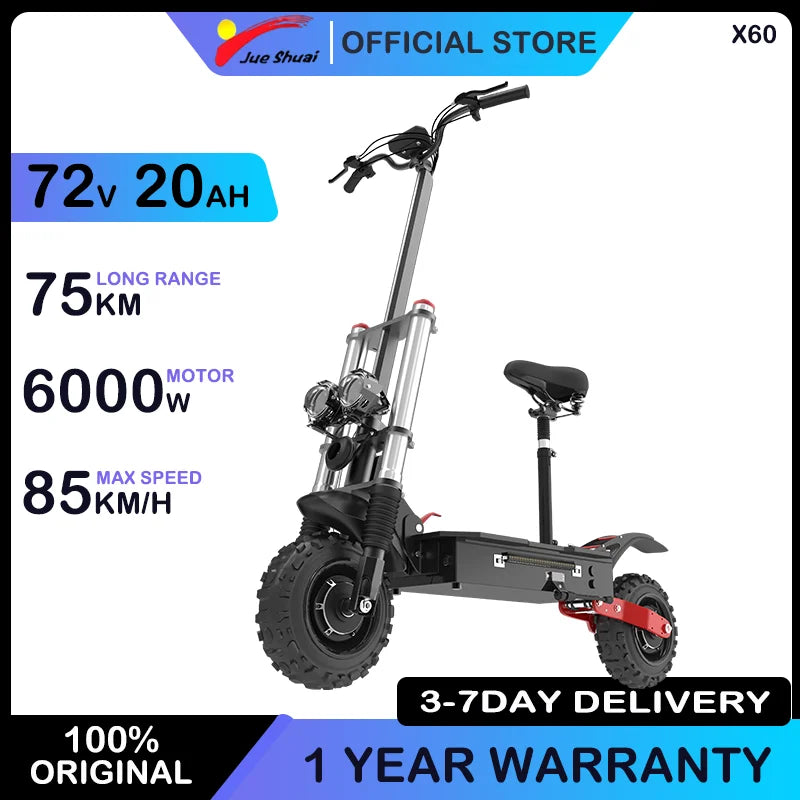 6000W Electric Long Range Foldable E-Scooter with Seat