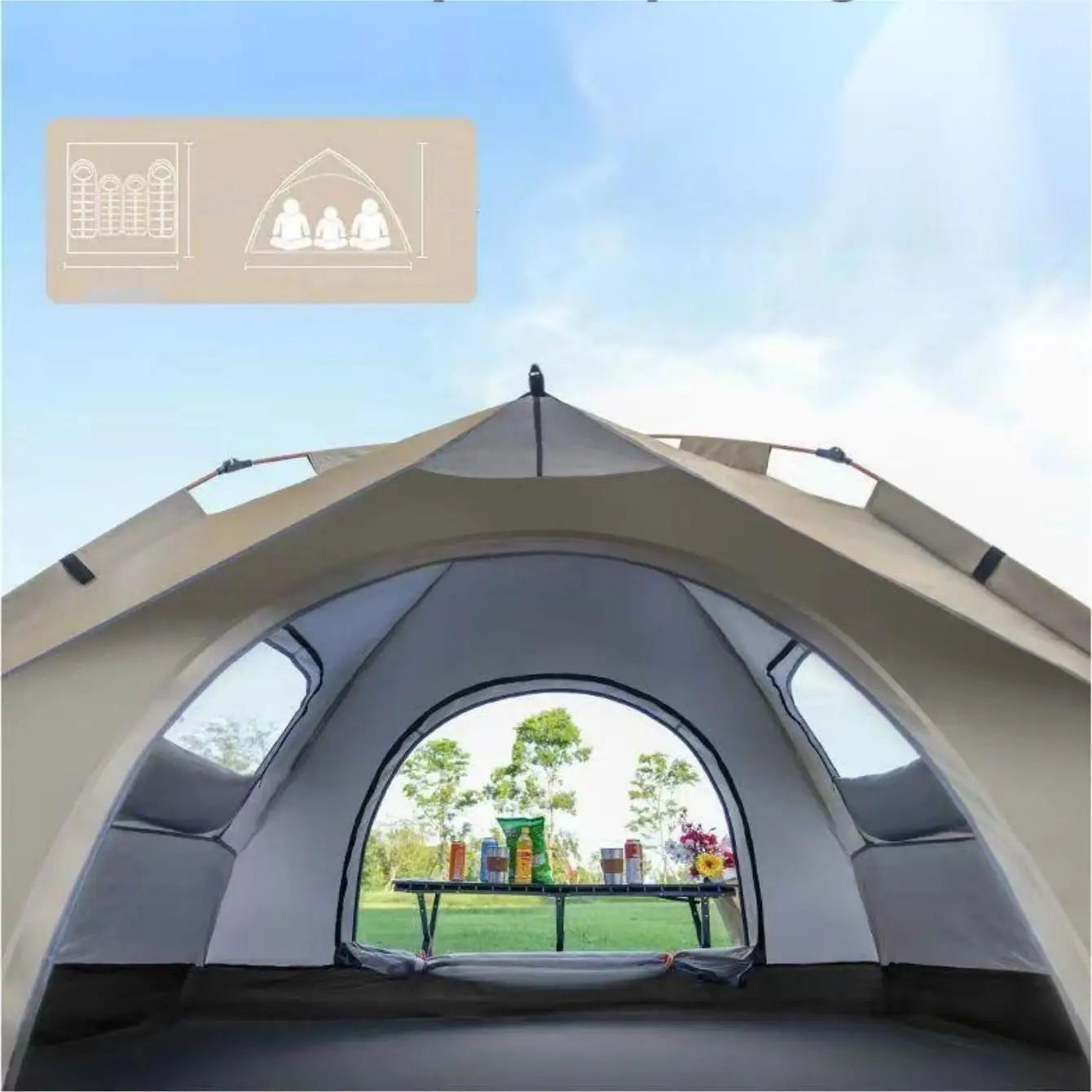 Self-Opening Travel Camping Tent with Two doors and two windows