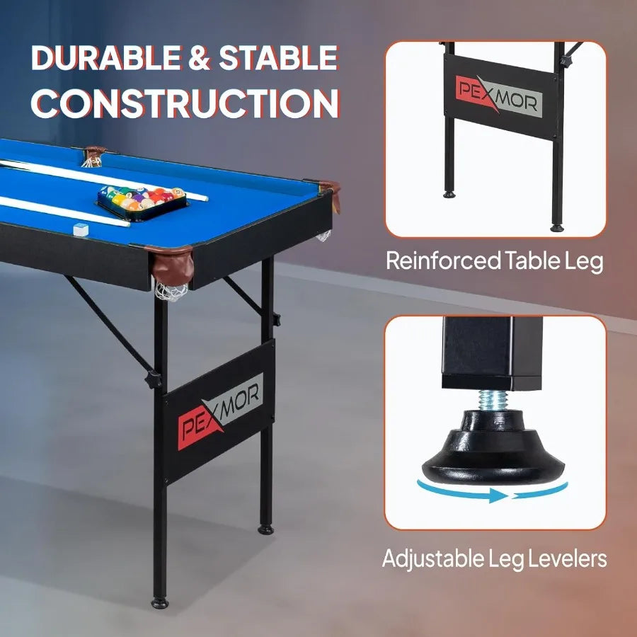 Portable Folding Game Table with Cues, Balls, and Chalk