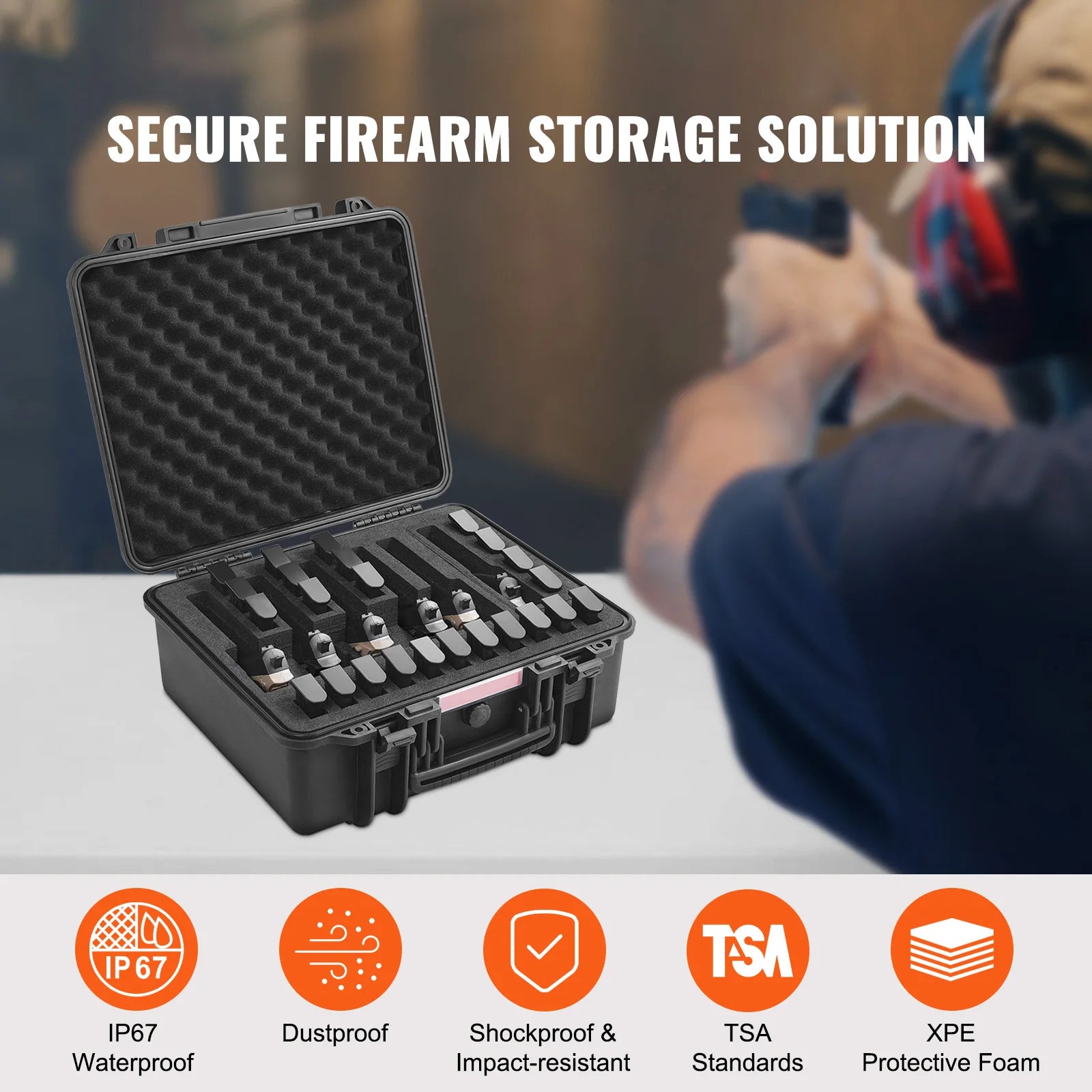 Waterproof Lockable Hard Pistol Case with Pre-cut Foam Lining