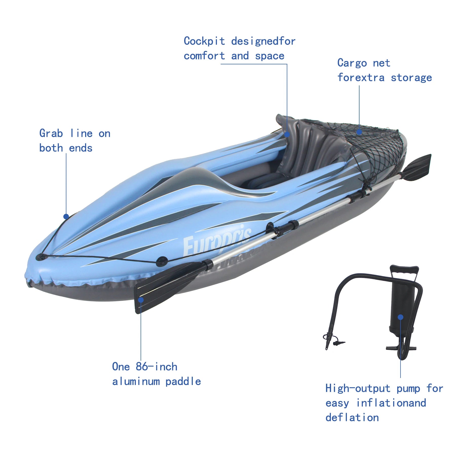 Inflatable Kayak Fishing Boat  with Paddles, Bag, Seats, High-Output Pump